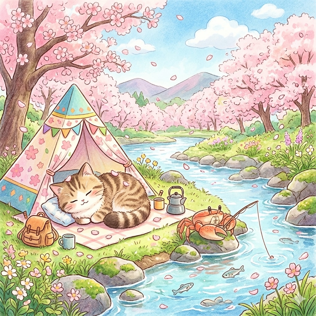 ねこさまとカニさんのなかよしキャンプ