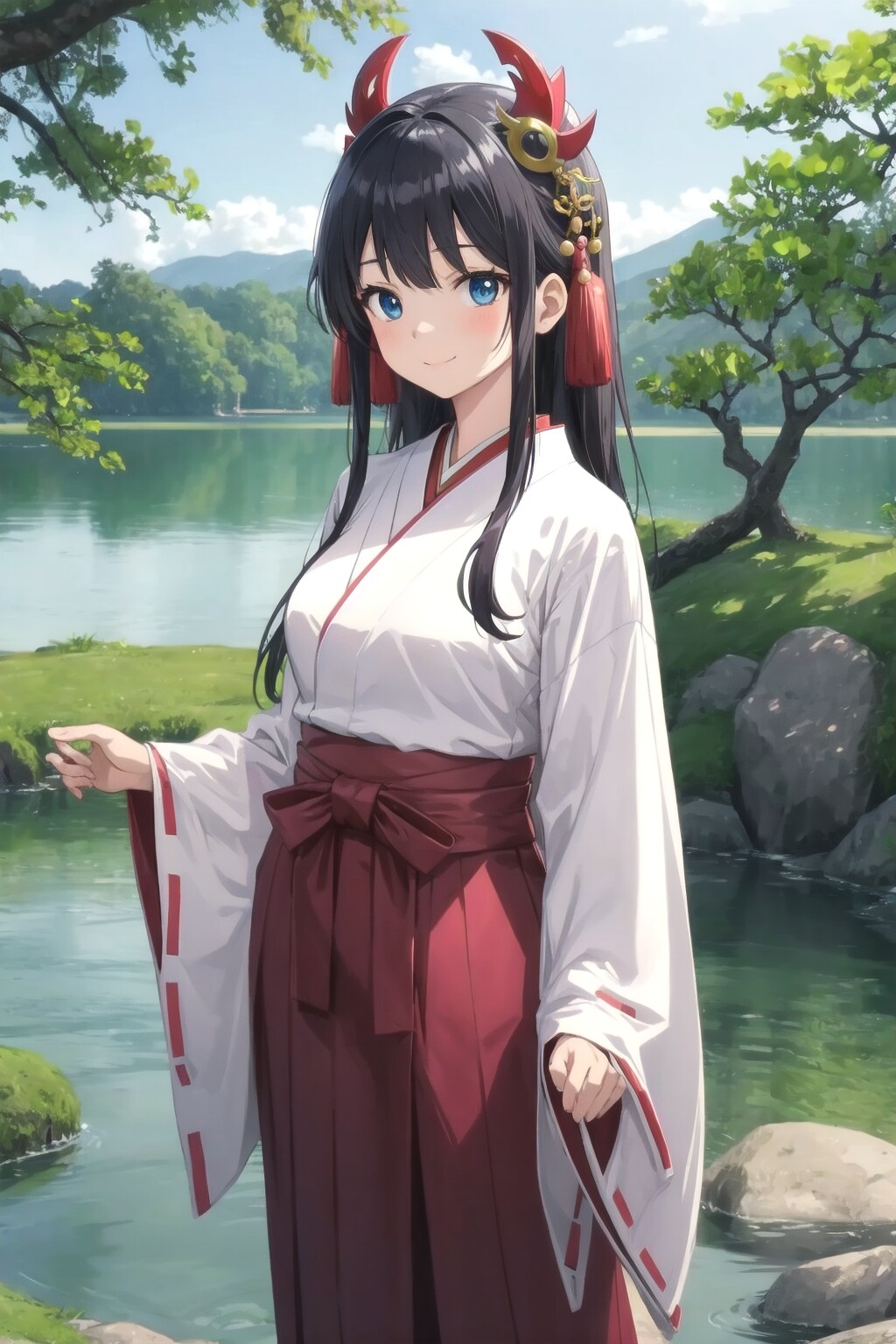 黒髪ロングで巫女服の少女４ | の人気AIイラスト・グラビア