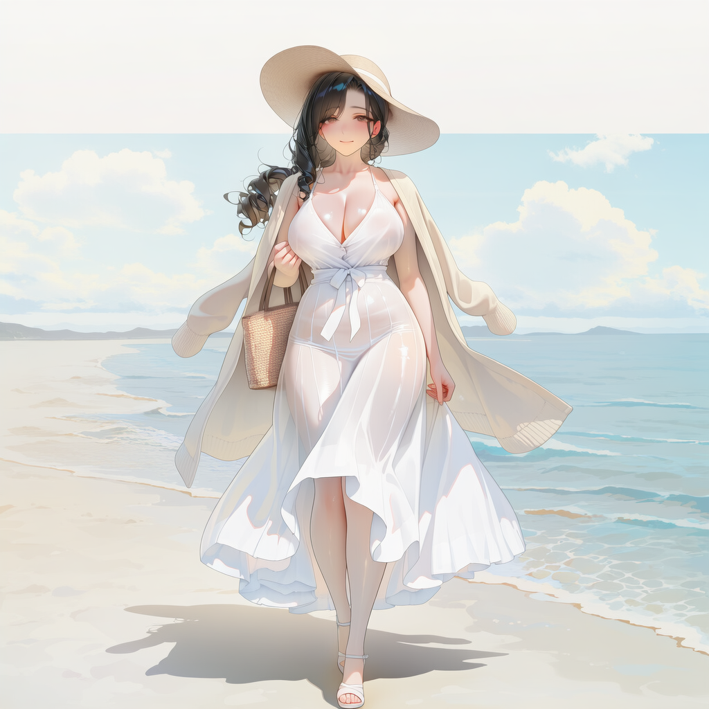 のぞみさん、サンドレスでビーチ