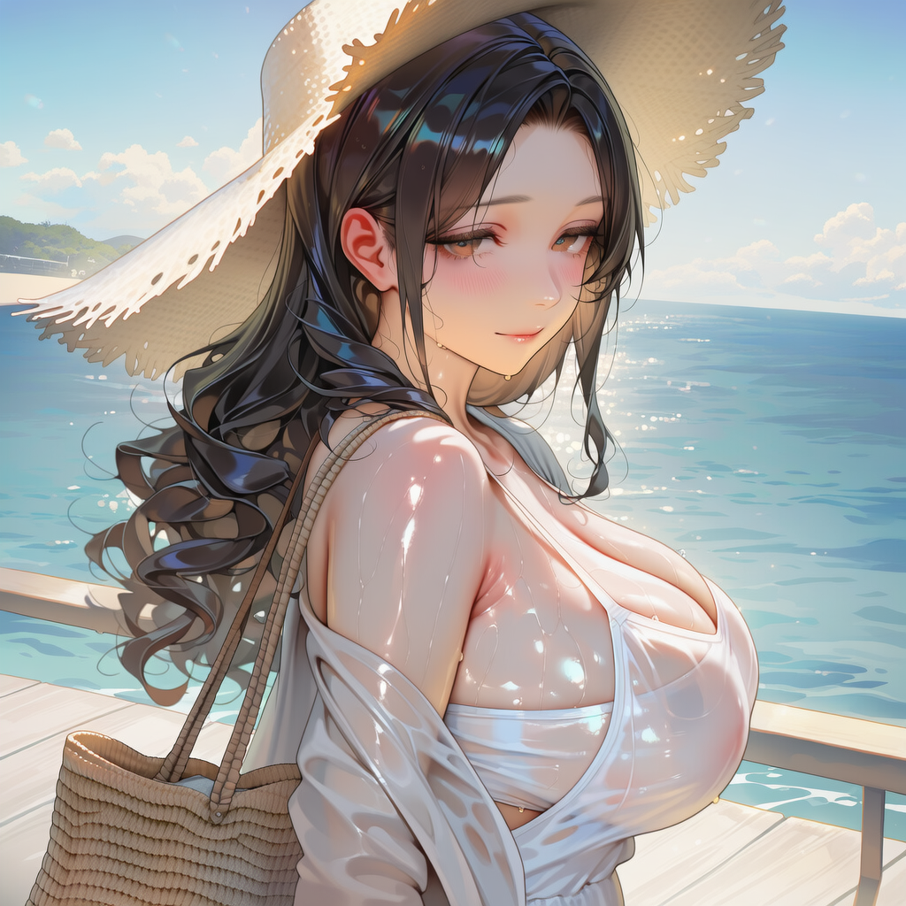 のぞみさん、サンドレスでビーチ