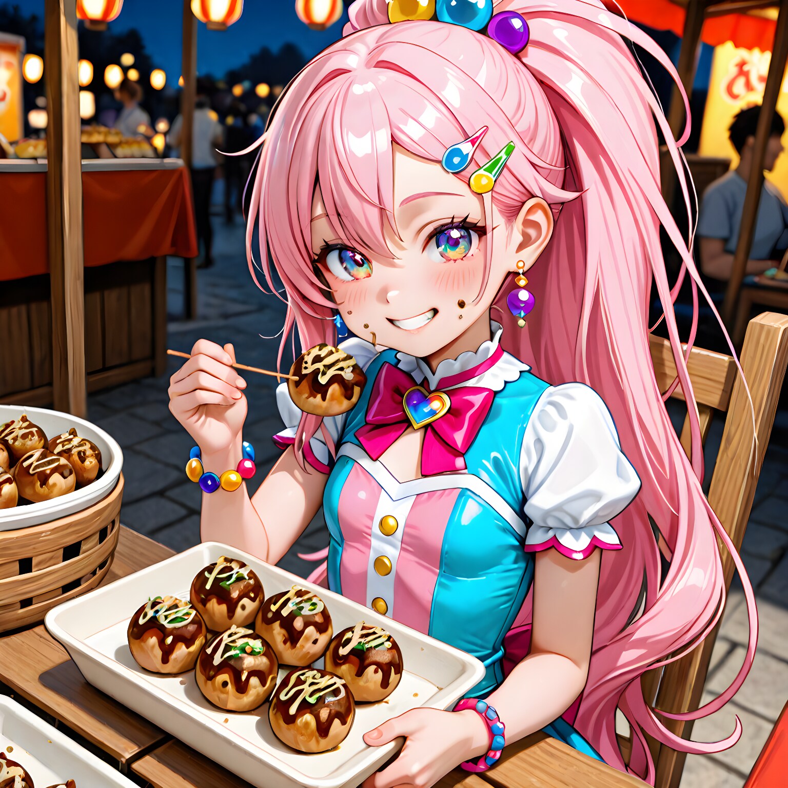ご当地(*´ω`*)　大阪名物たこ焼きを食べる魔法少女コスをした女の子１
