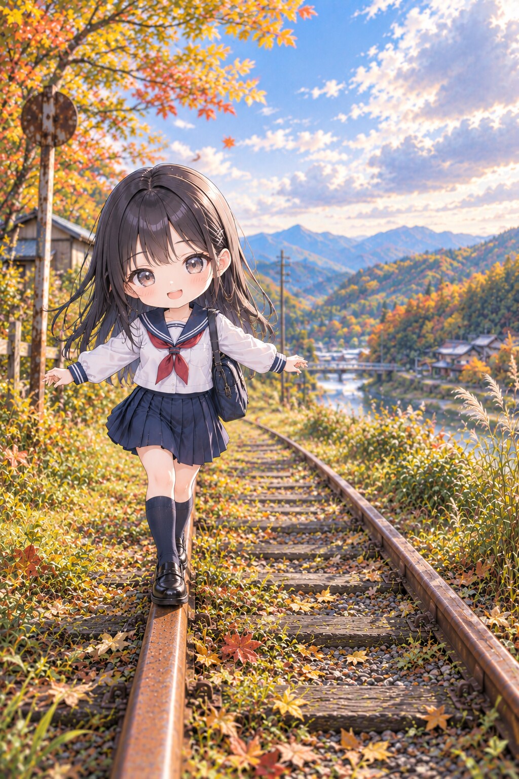 廃線を歩く（ちびキャラ） | の人気AIイラスト・グラビア