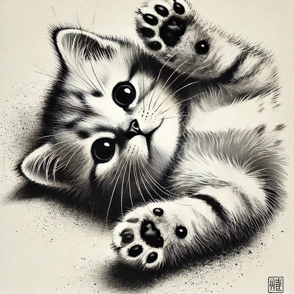 水墨画風のあざとい猫