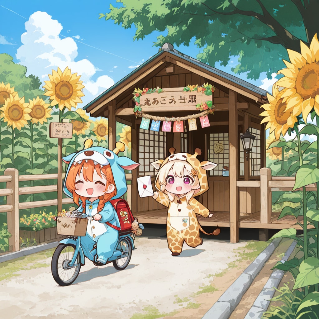 お手紙を出すキリン着ぐるみちび子ちゃん | の人気AIイラスト・グラビア