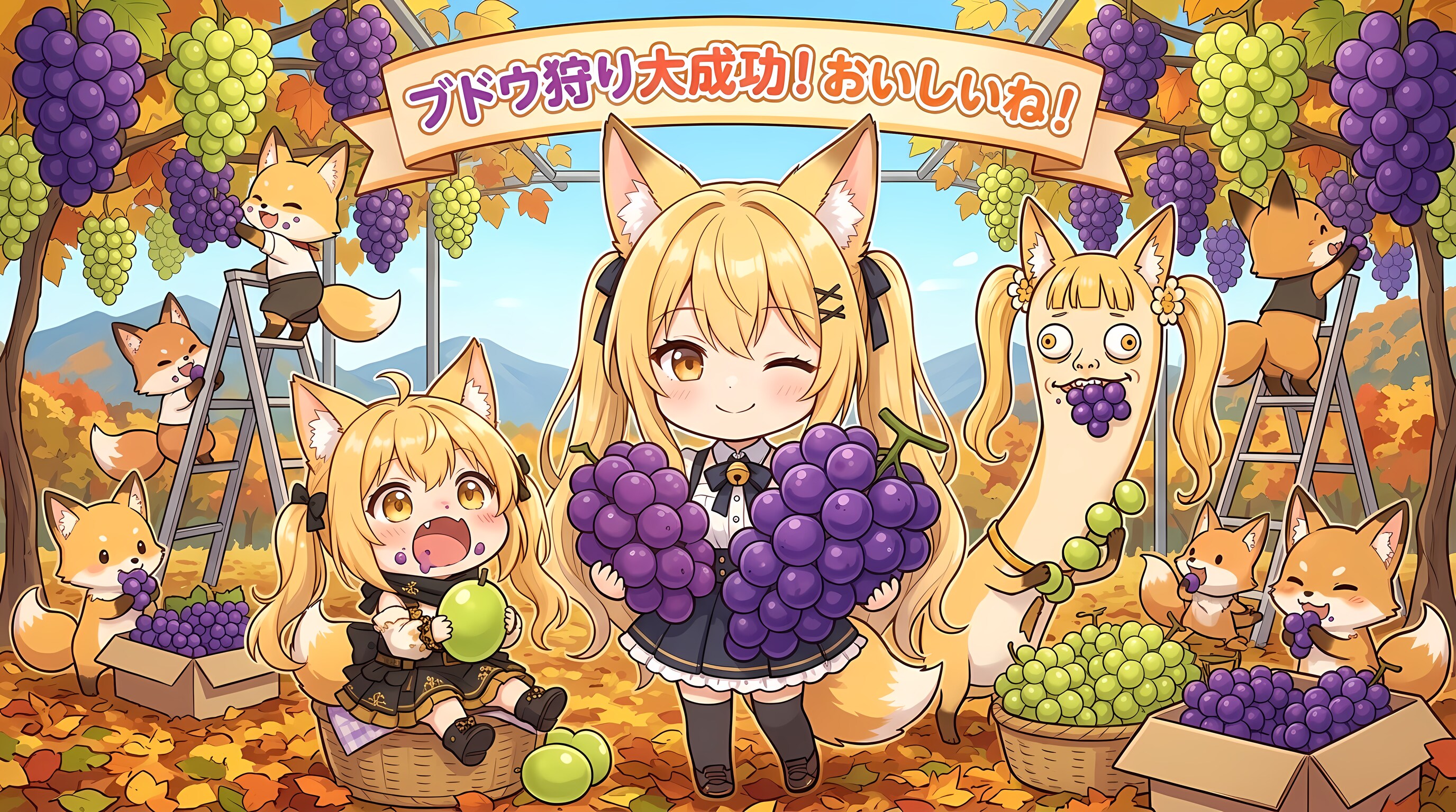【秋の味覚】みんなで葡萄狩り２（35/100） | の人気AIイラスト・グラビア