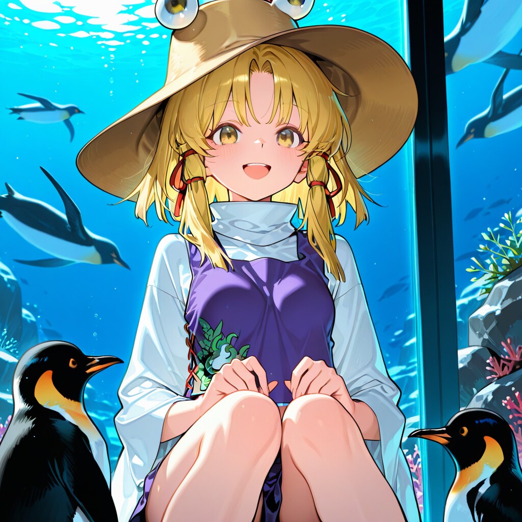 水族館でペンギンをみる諏訪子