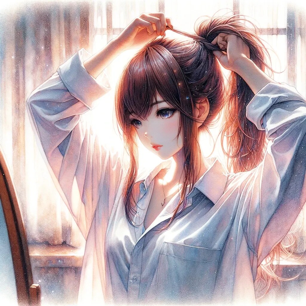 ポニーテールを結ぶ