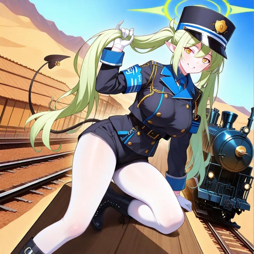 アニメ風、手ツインテ鉄道シュポガキ&人妻シュポガキ