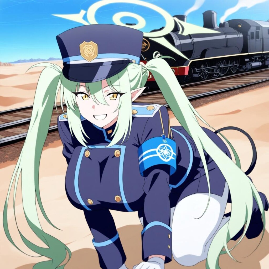 アニメ風、手ツインテ鉄道シュポガキ&人妻シュポガキ