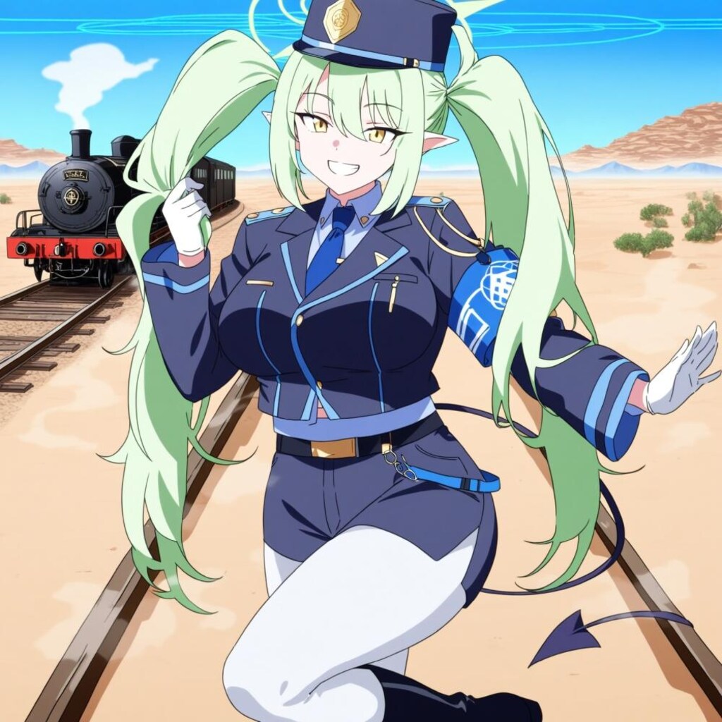 アニメ風、手ツインテ鉄道シュポガキ&人妻シュポガキ