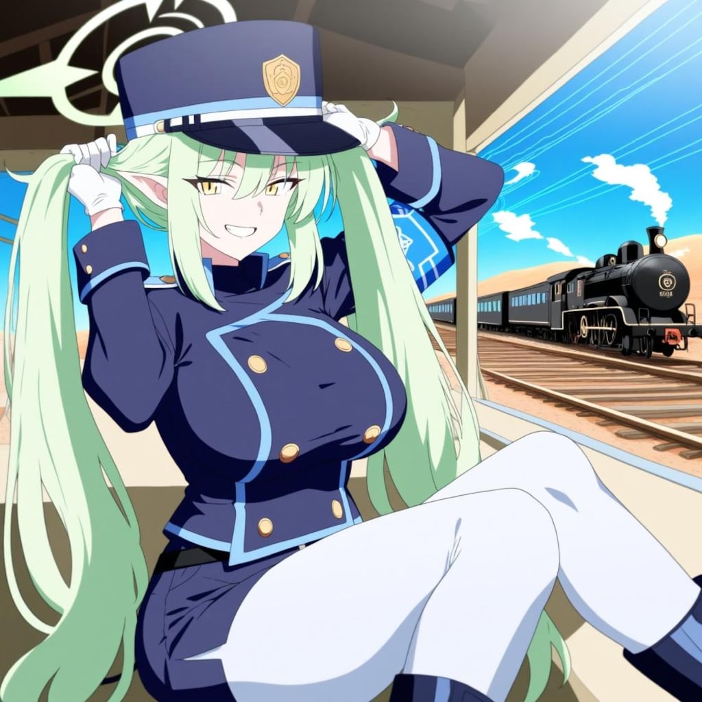 アニメ風、手ツインテ鉄道シュポガキ&人妻シュポガキ