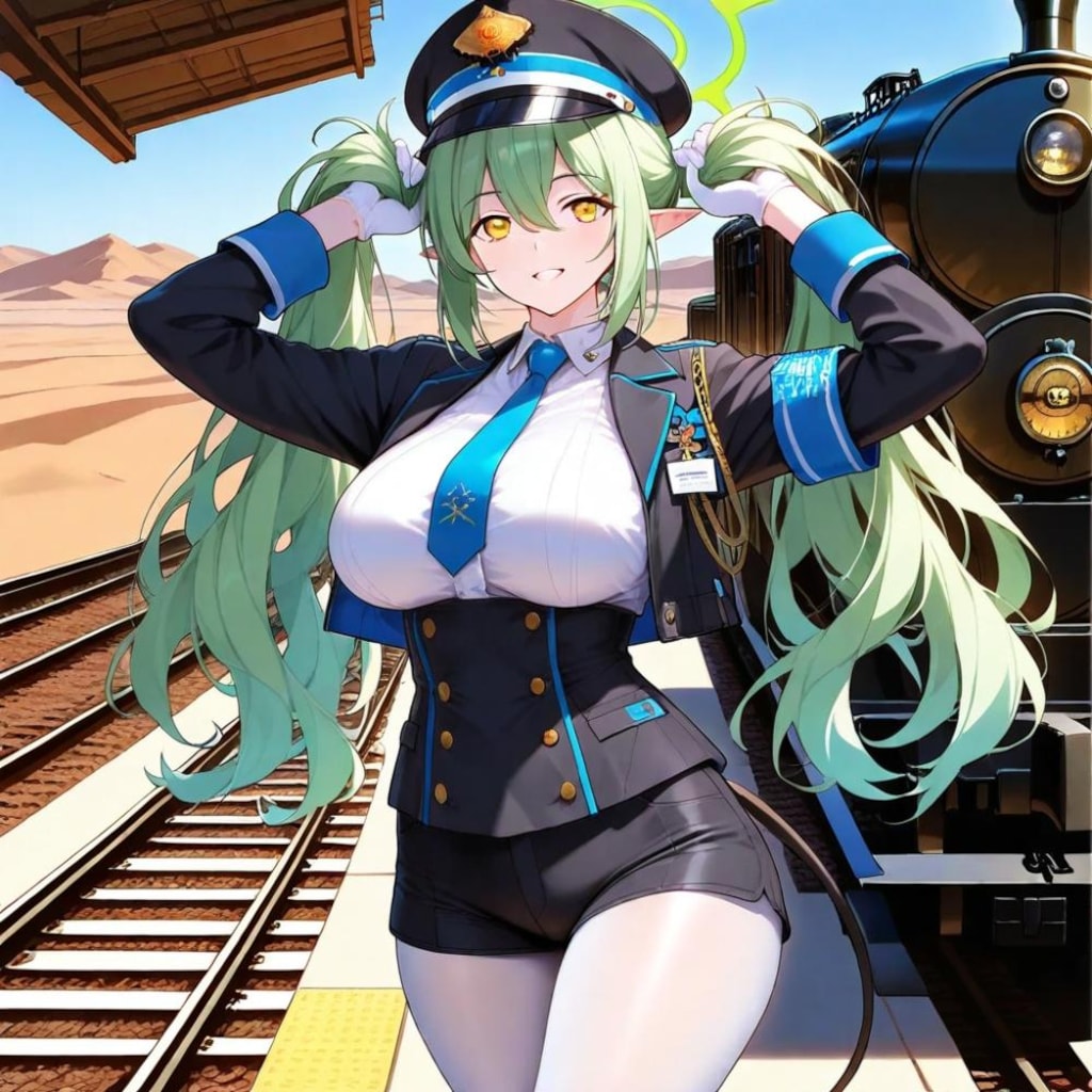 アニメ風、手ツインテ鉄道シュポガキ&人妻シュポガキ