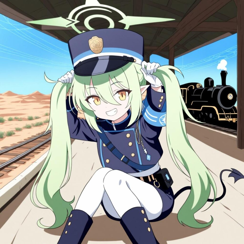 アニメ風、手ツインテ鉄道シュポガキ&人妻シュポガキ