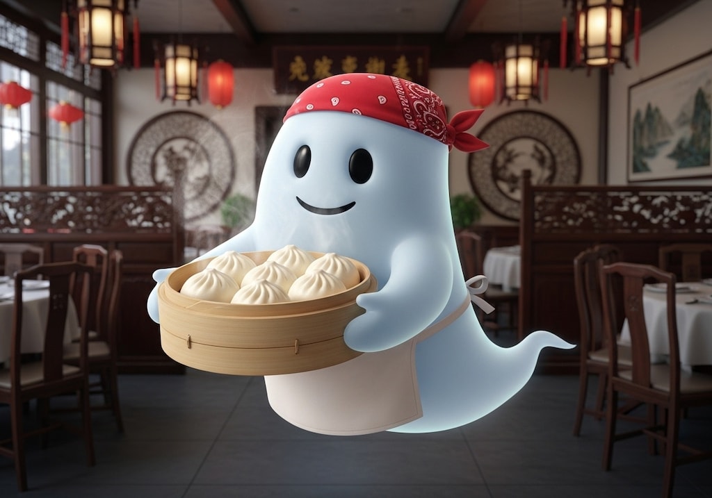 肉まんを運ぶお化けシェフ