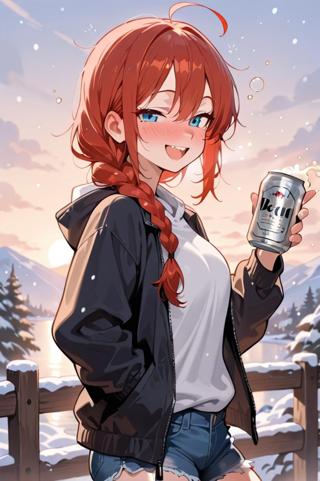 ビールを飲む赤髪ちゃん