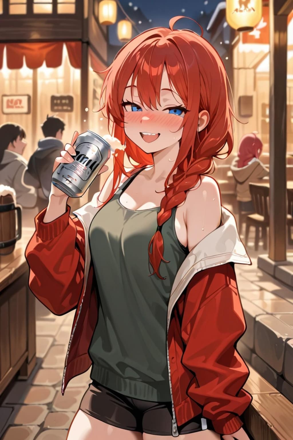 ビールを飲む赤髪ちゃん