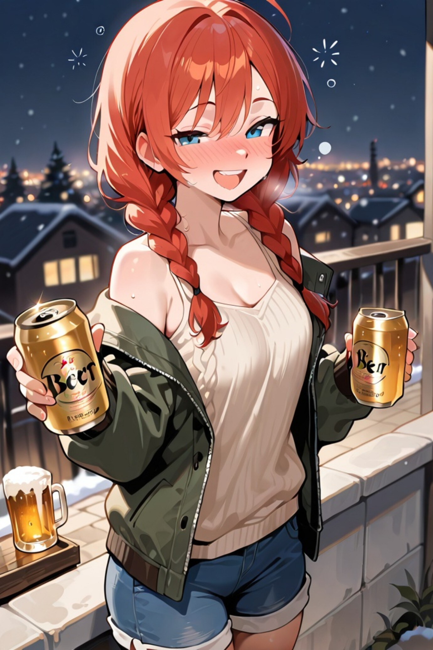 ビールを飲む赤髪ちゃん | の人気AIイラスト・グラビア