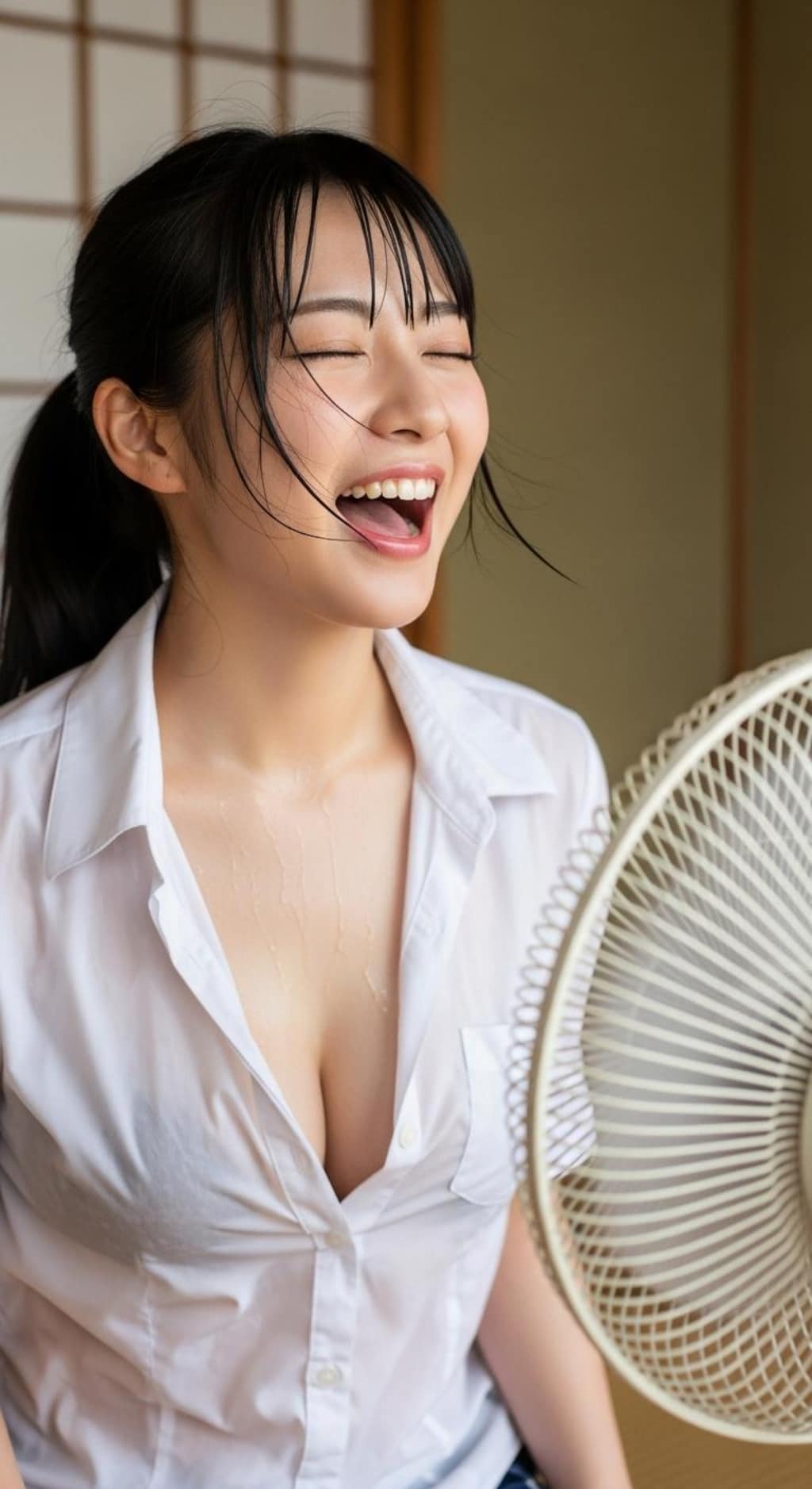 扇風機で涼を求める