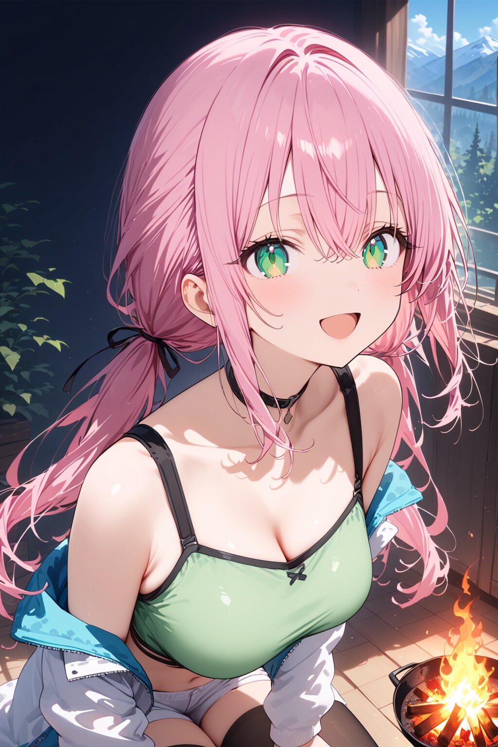 焚き火でまったり桃花