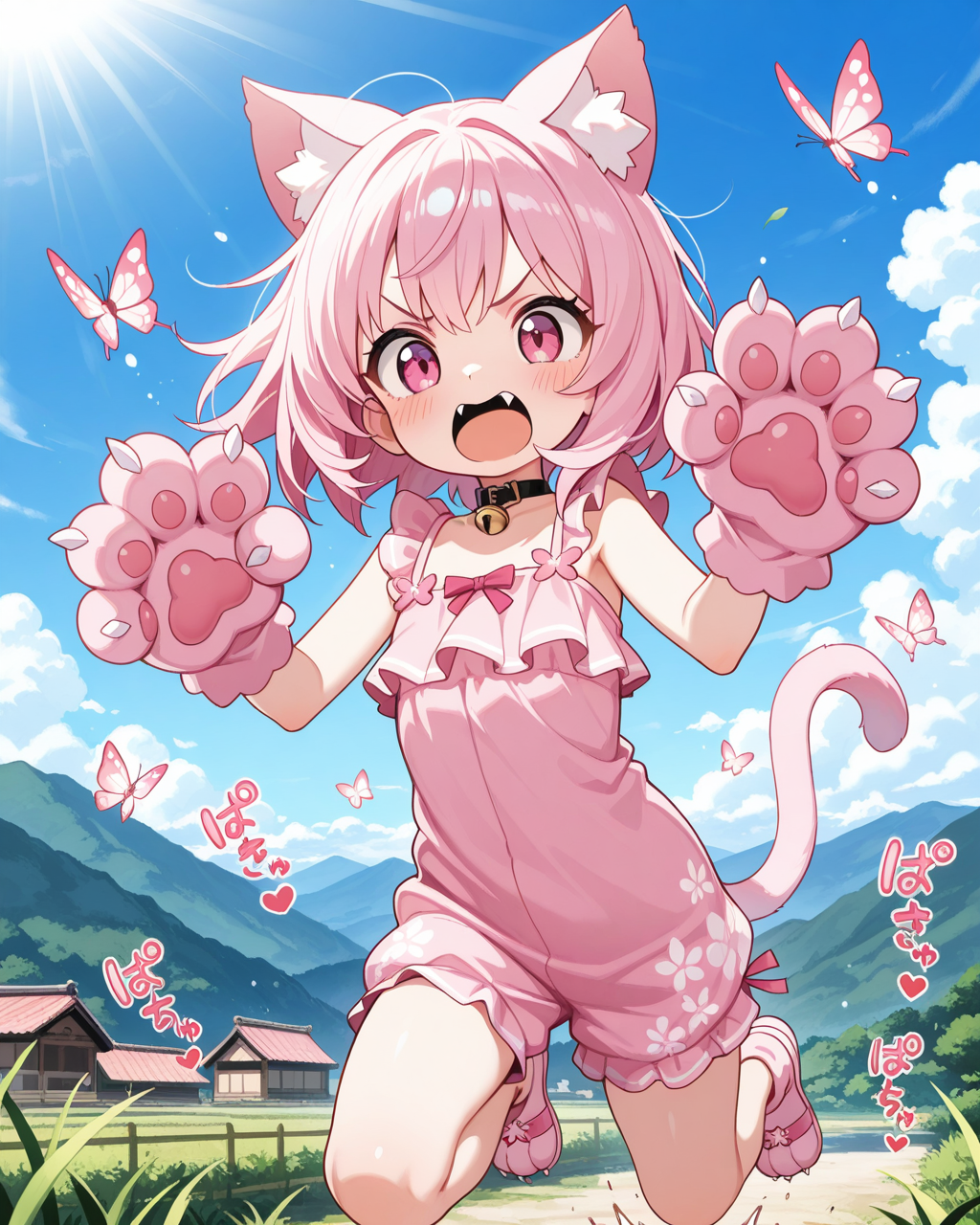 蝶を追いかけまわすねこ