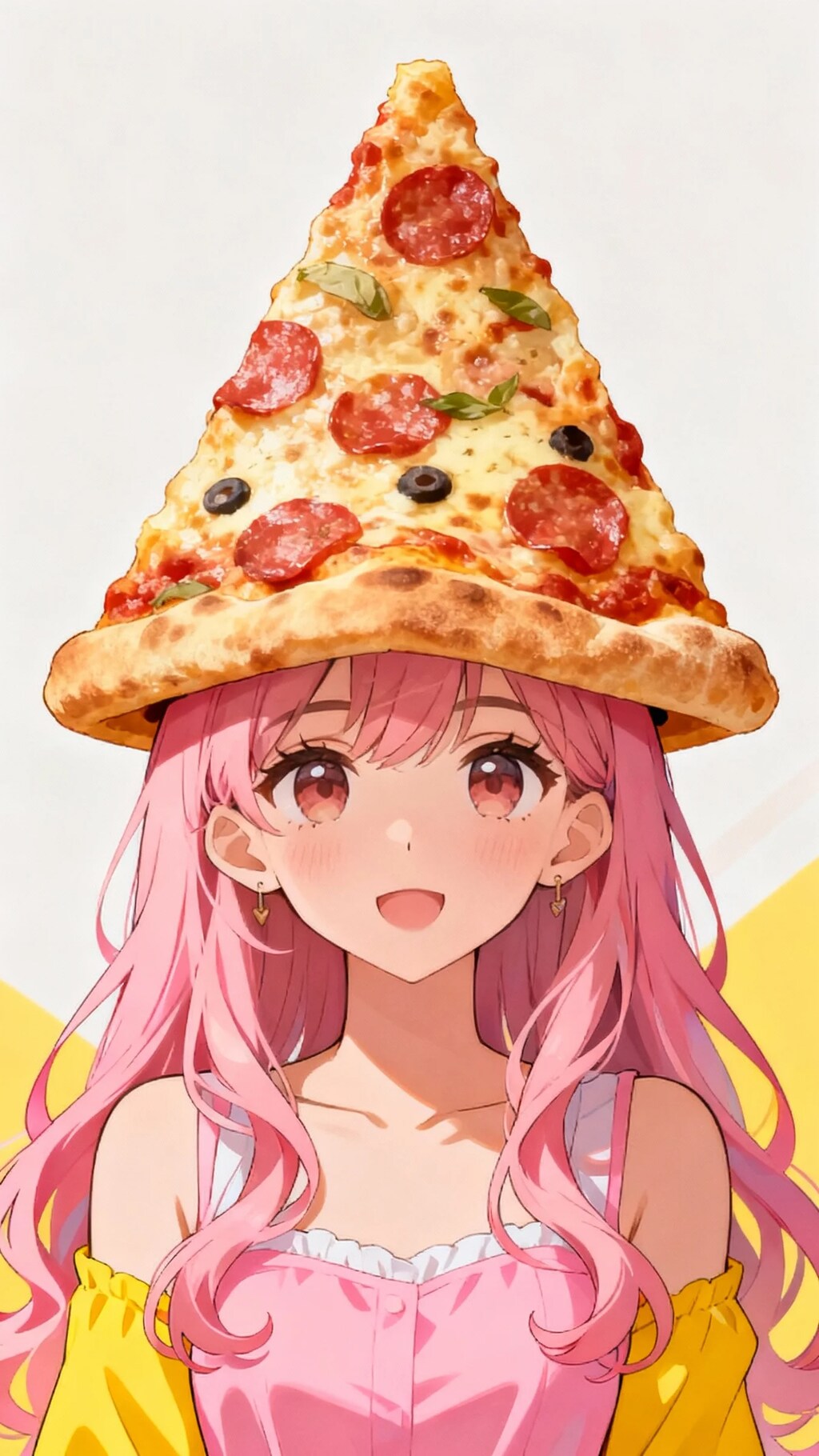 ピザの帽子を被る女の子