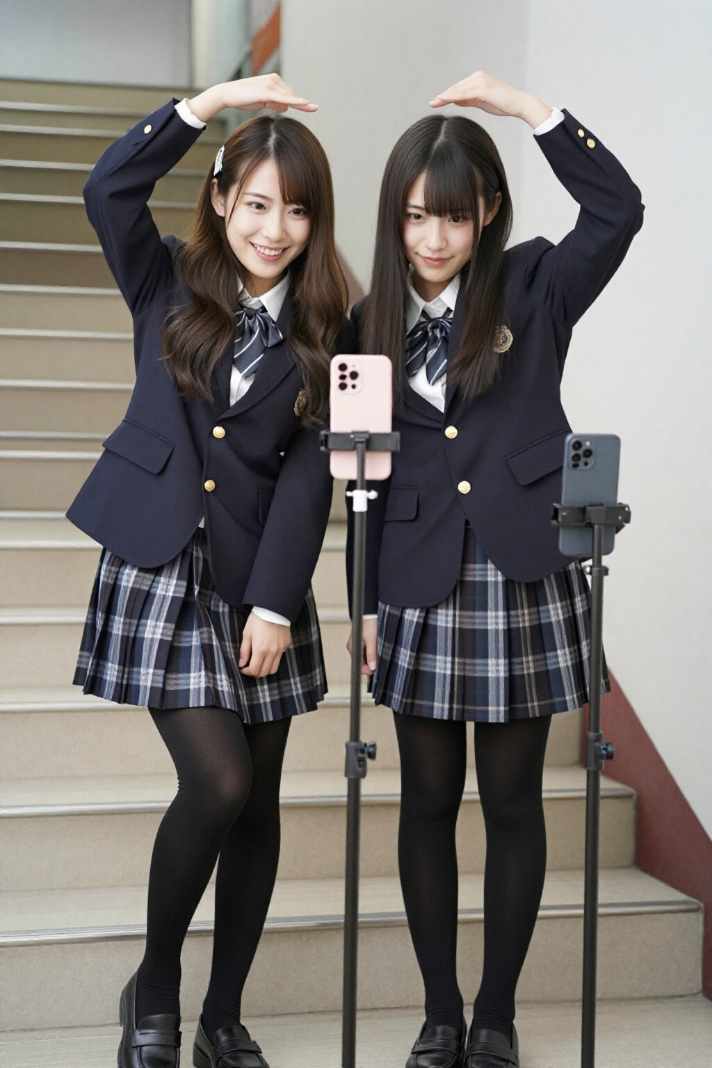 二人とスマホと階段