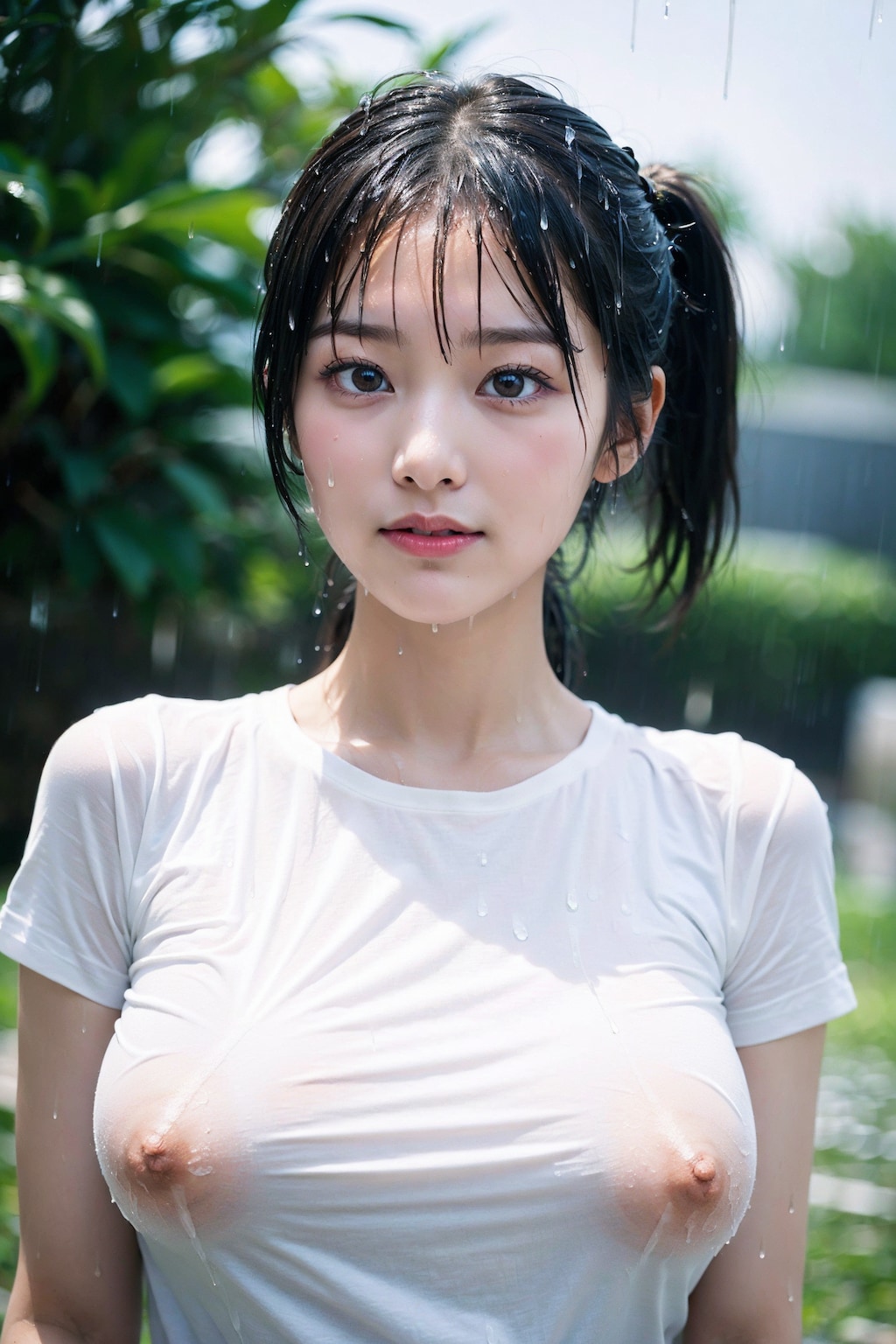 白シャツで濡れ透けorポロリ