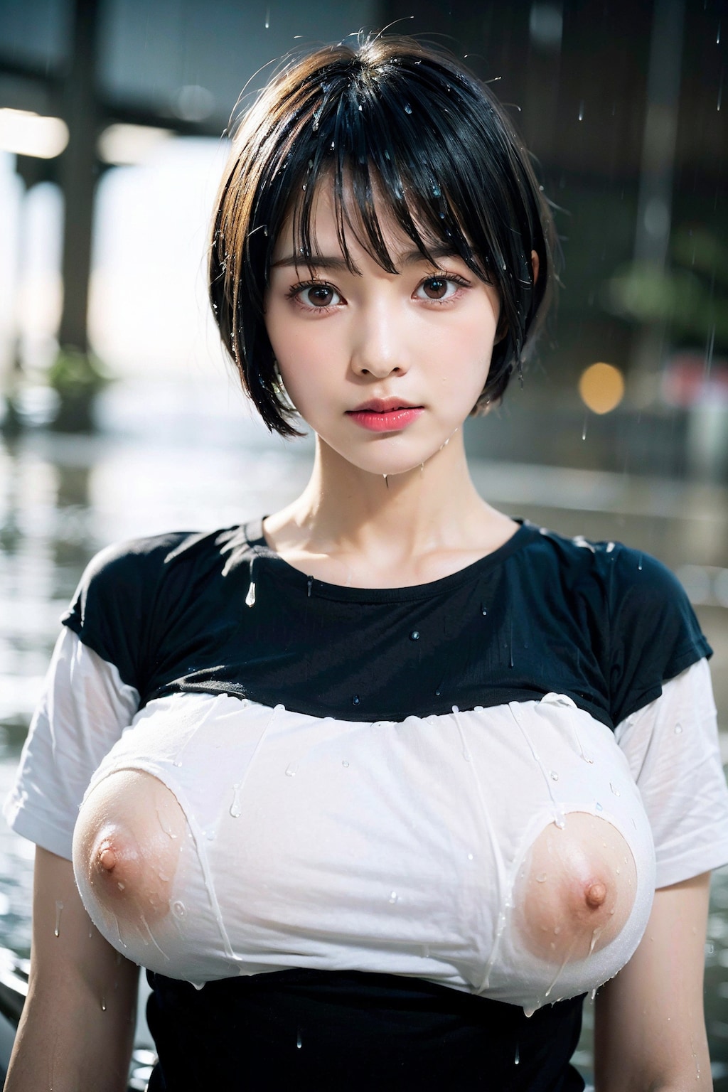 白シャツで濡れ透けorポロリ