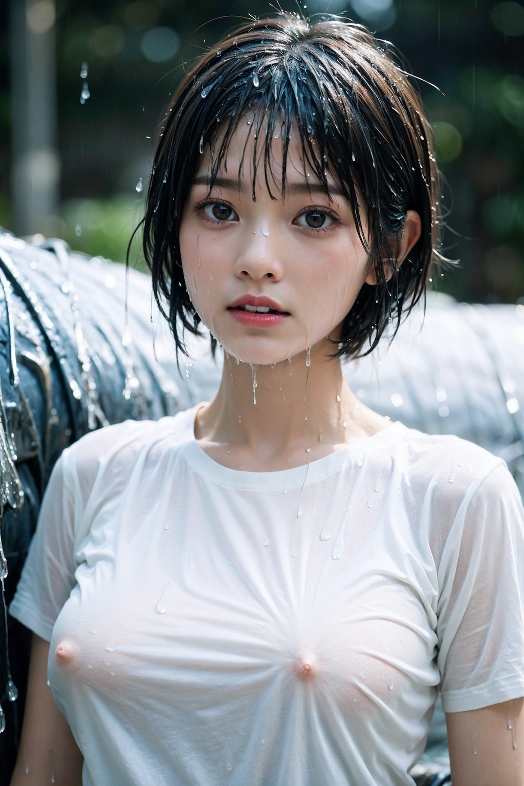 白シャツで濡れ透けorポロリ