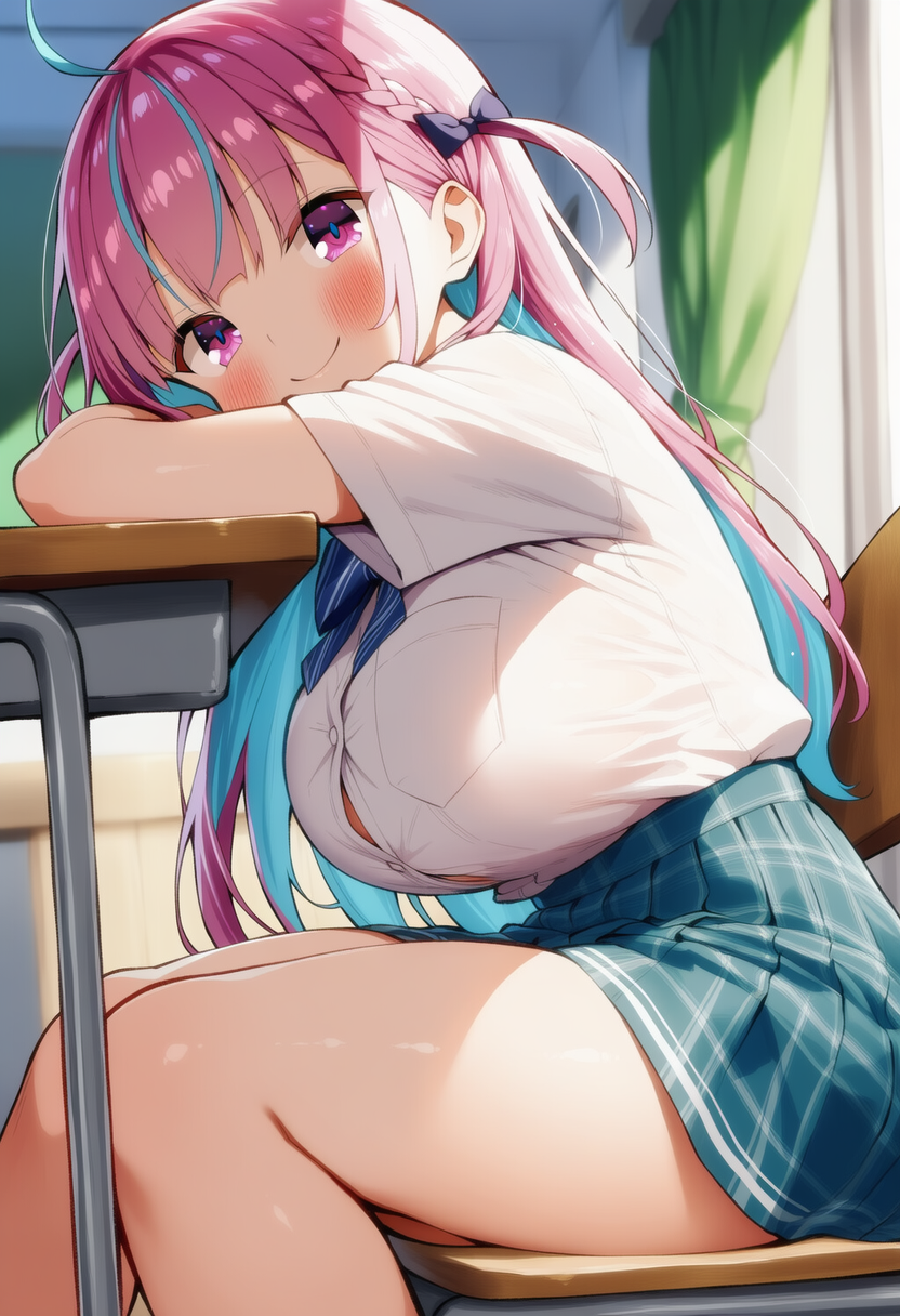 隣の席のあの子（湊あくあ） | の人気AIイラスト・グラビア