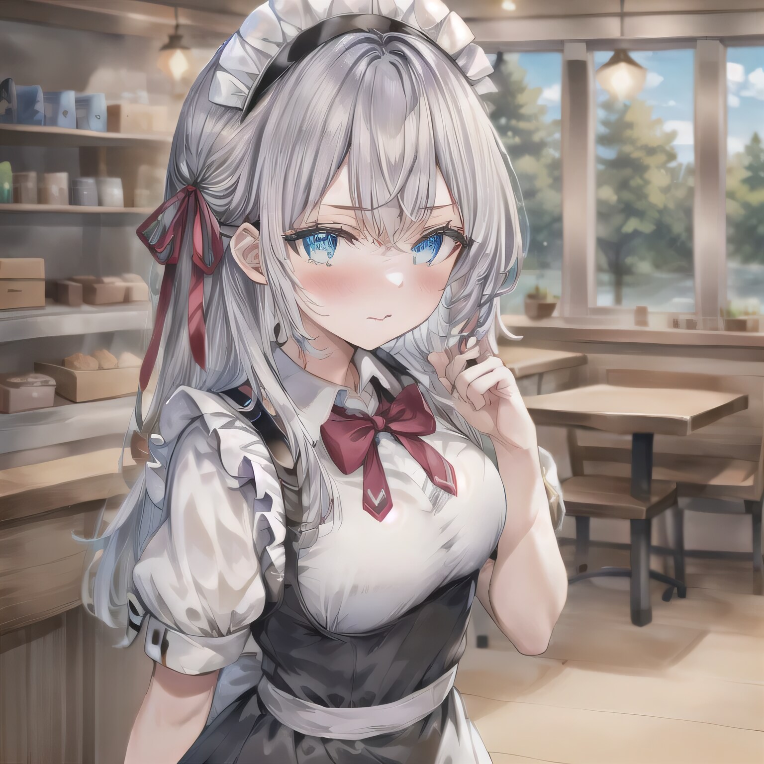 灰髪ロングでカフェの少女２ | の人気AIイラスト・グラビア