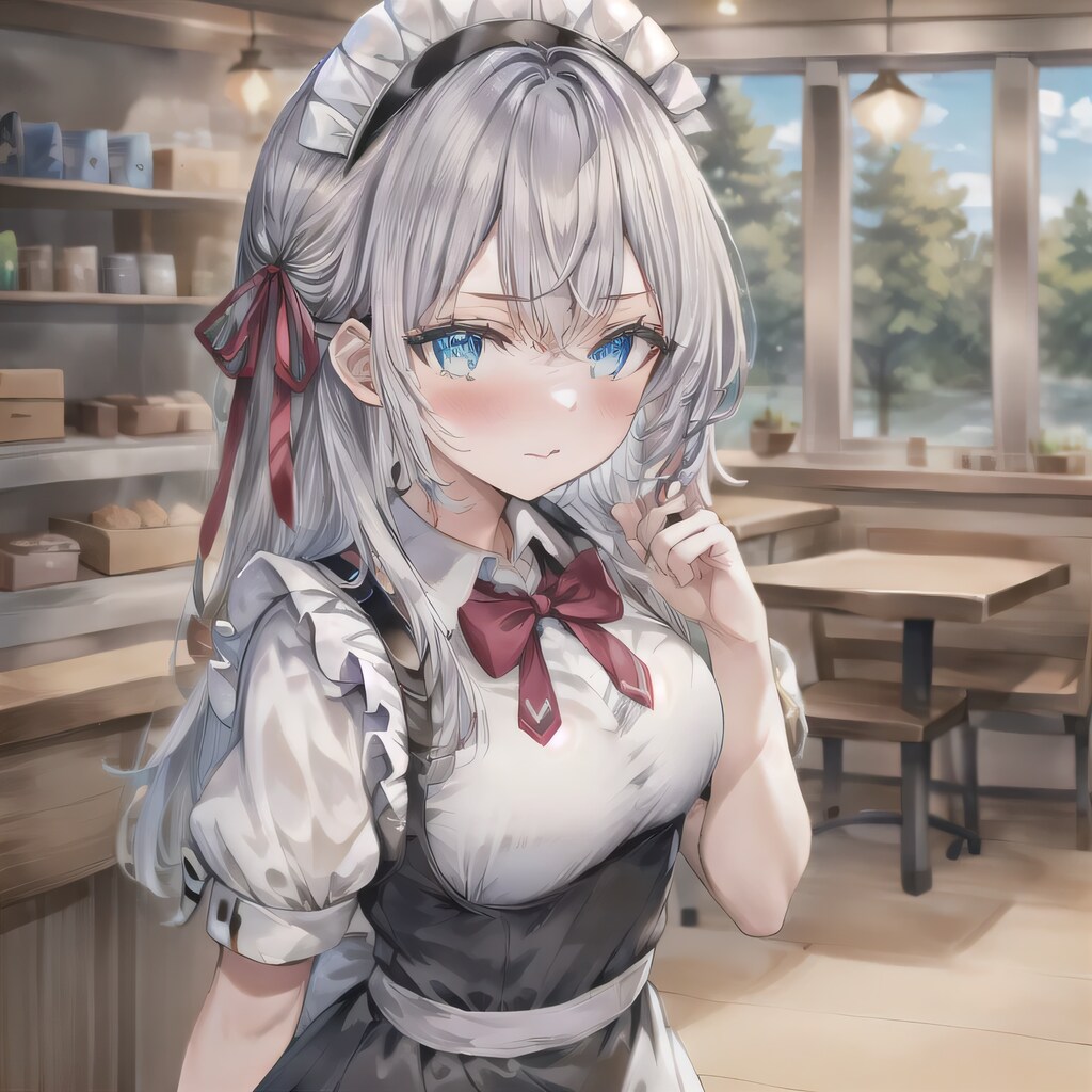 灰髪ロングでカフェの少女２