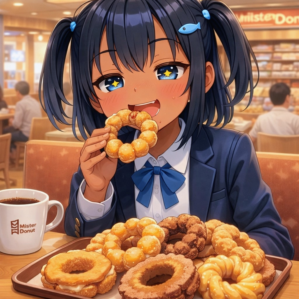 ミスドでドーナツを食べるこなつちゃん