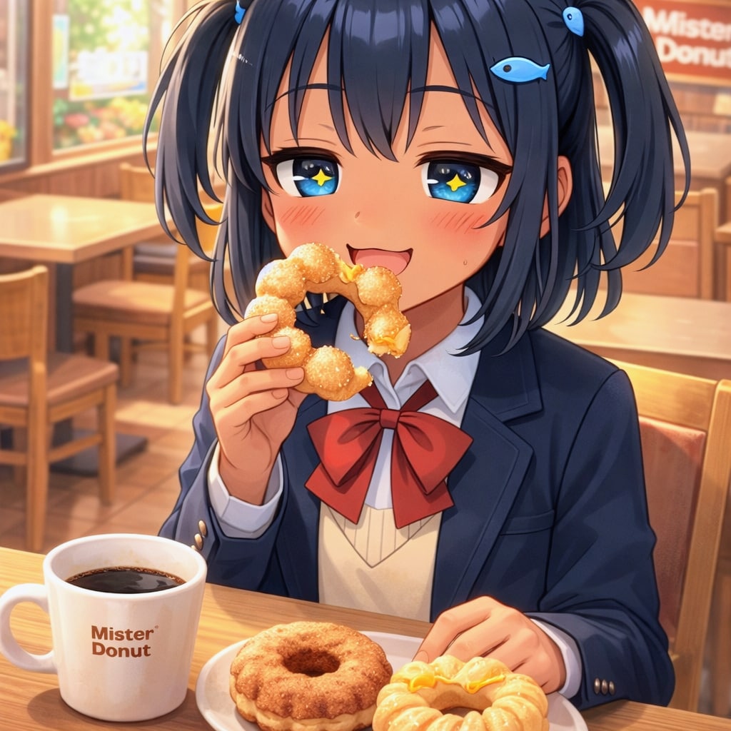 ミスドでドーナツを食べるこなつちゃん