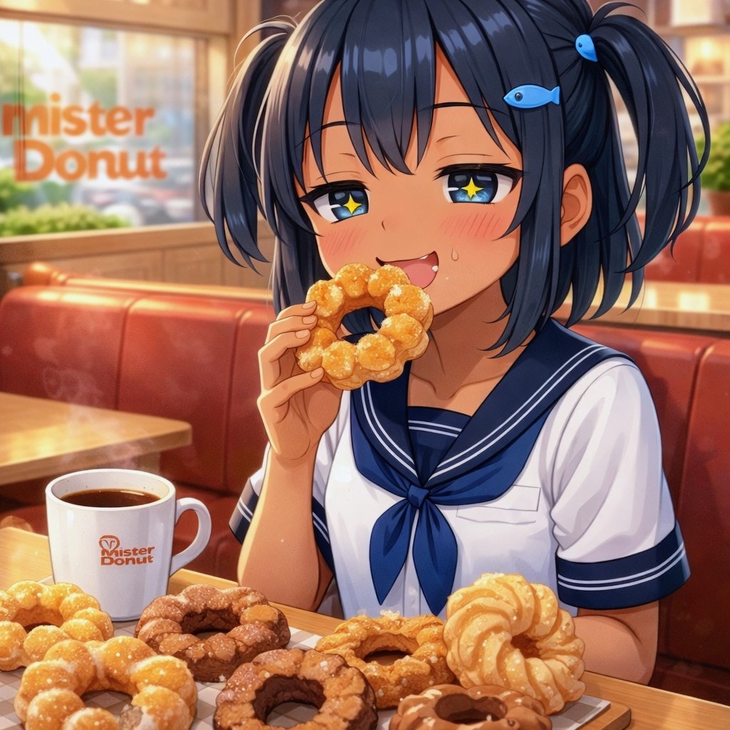 ミスドでドーナツを食べるこなつちゃん | の人気AIイラスト・グラビア