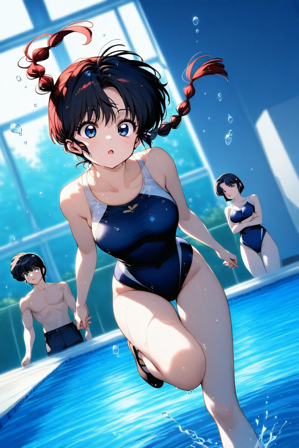 室内プールで…