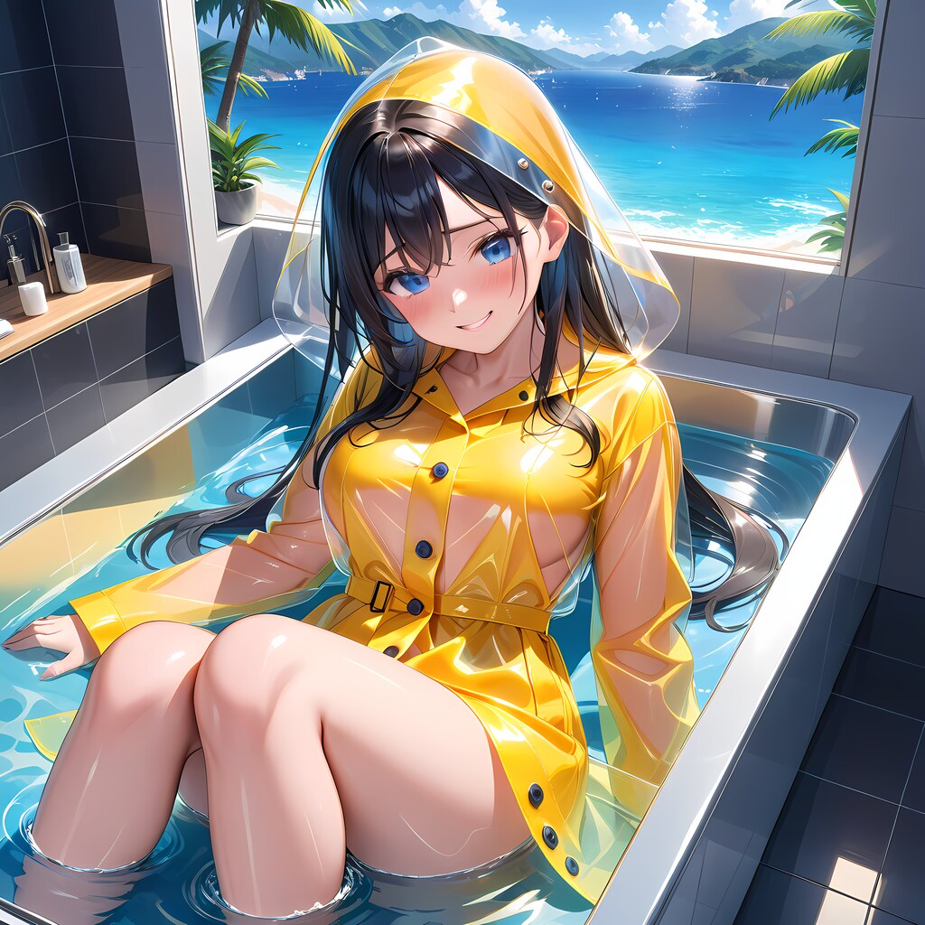 黄色半透明レインコート風呂