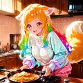 12枚）パンケーキを焼くケモ耳エルフさん 4枚目