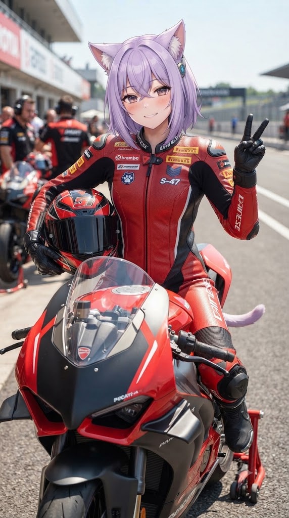 レースに出場するライダースーツのシス