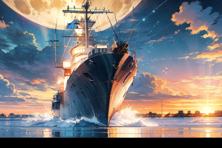 軍艦と夜空