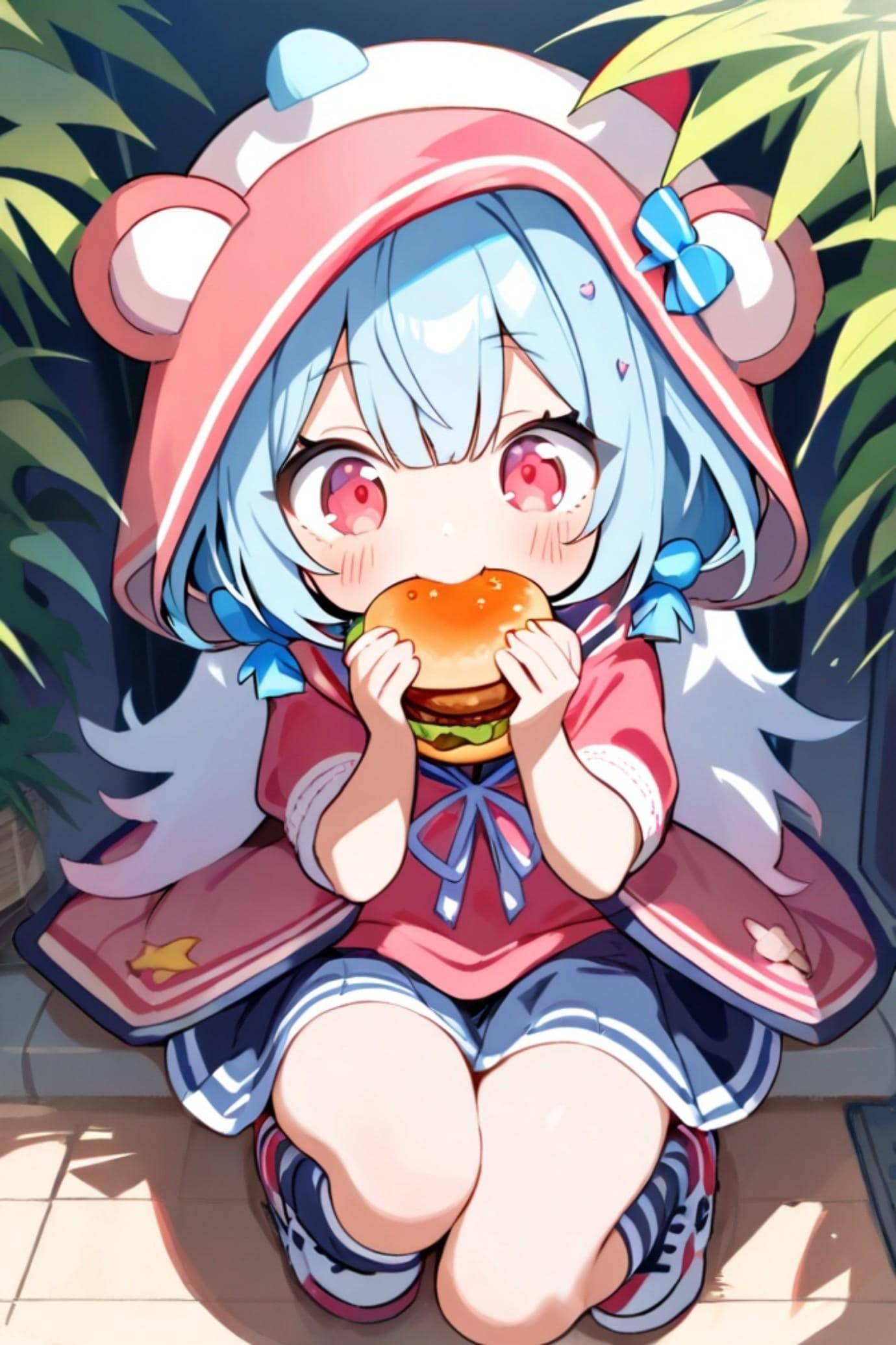 青髪ちゃんとハンバーガー | の人気AIイラスト・グラビア