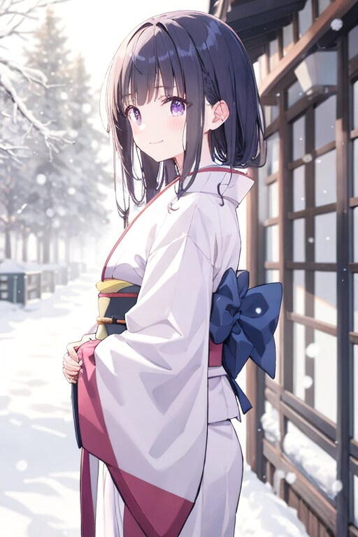 和装女子　雪見