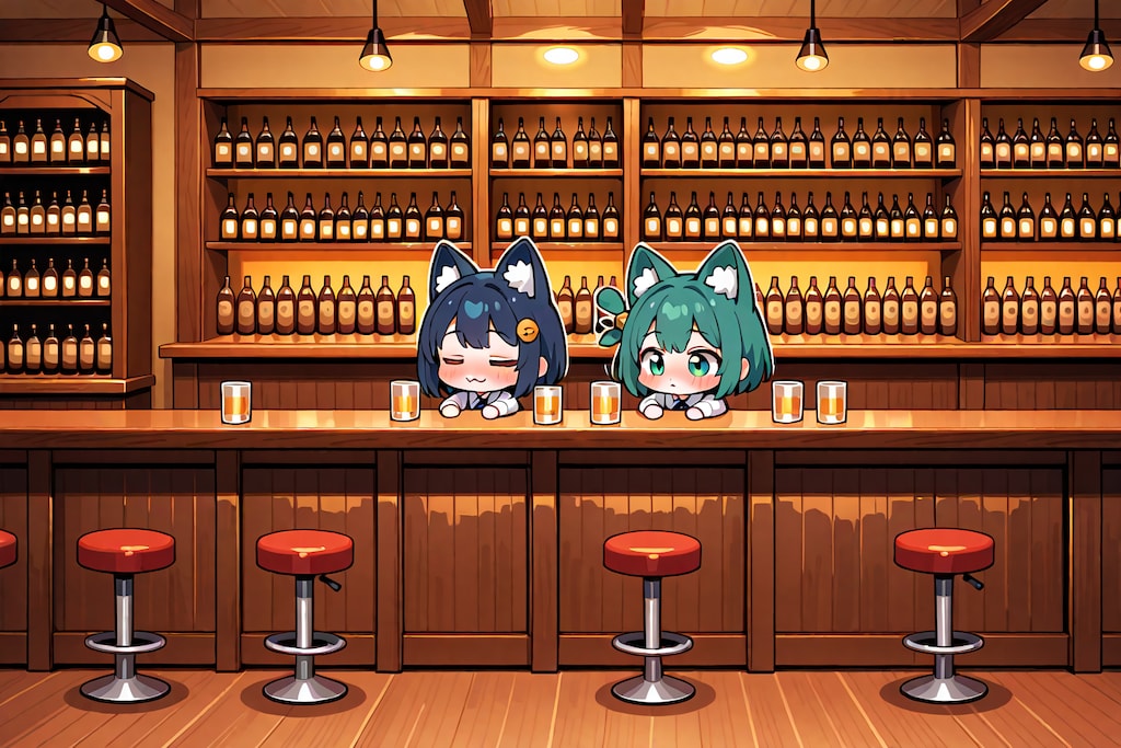 新カクテルの味見・・・し過ぎたニャン
