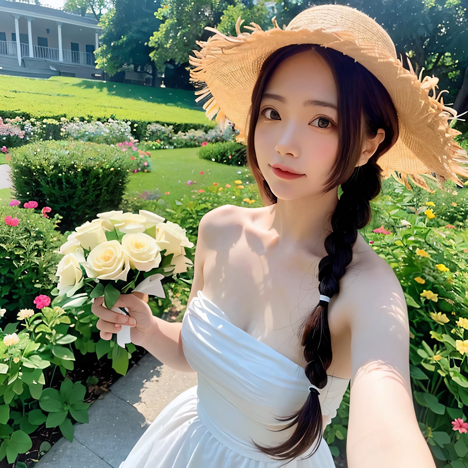 黒髪ロングの美女と花 | の人気AIイラスト・グラビア