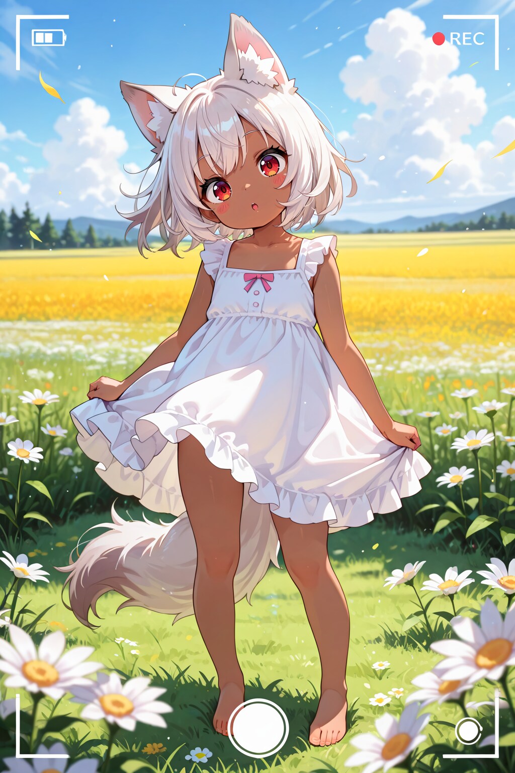 おめかしさせられてお花畑に連れてこられた狼耳民族 | の人気AIイラスト・グラビア