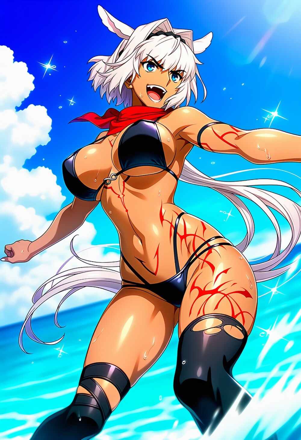海サーフィンビキニ水着ボディスーツコスプレ獣耳人妻