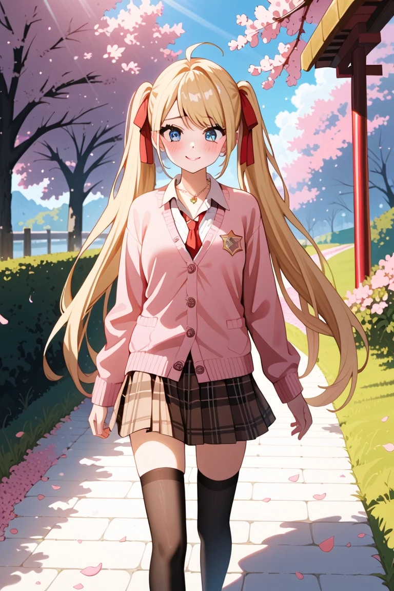 「べ、別に…桜がきれいだから歩いてるだけなんだから！ ……でも、莉奈のこと見てくれると嬉しいかも…♡🌸」