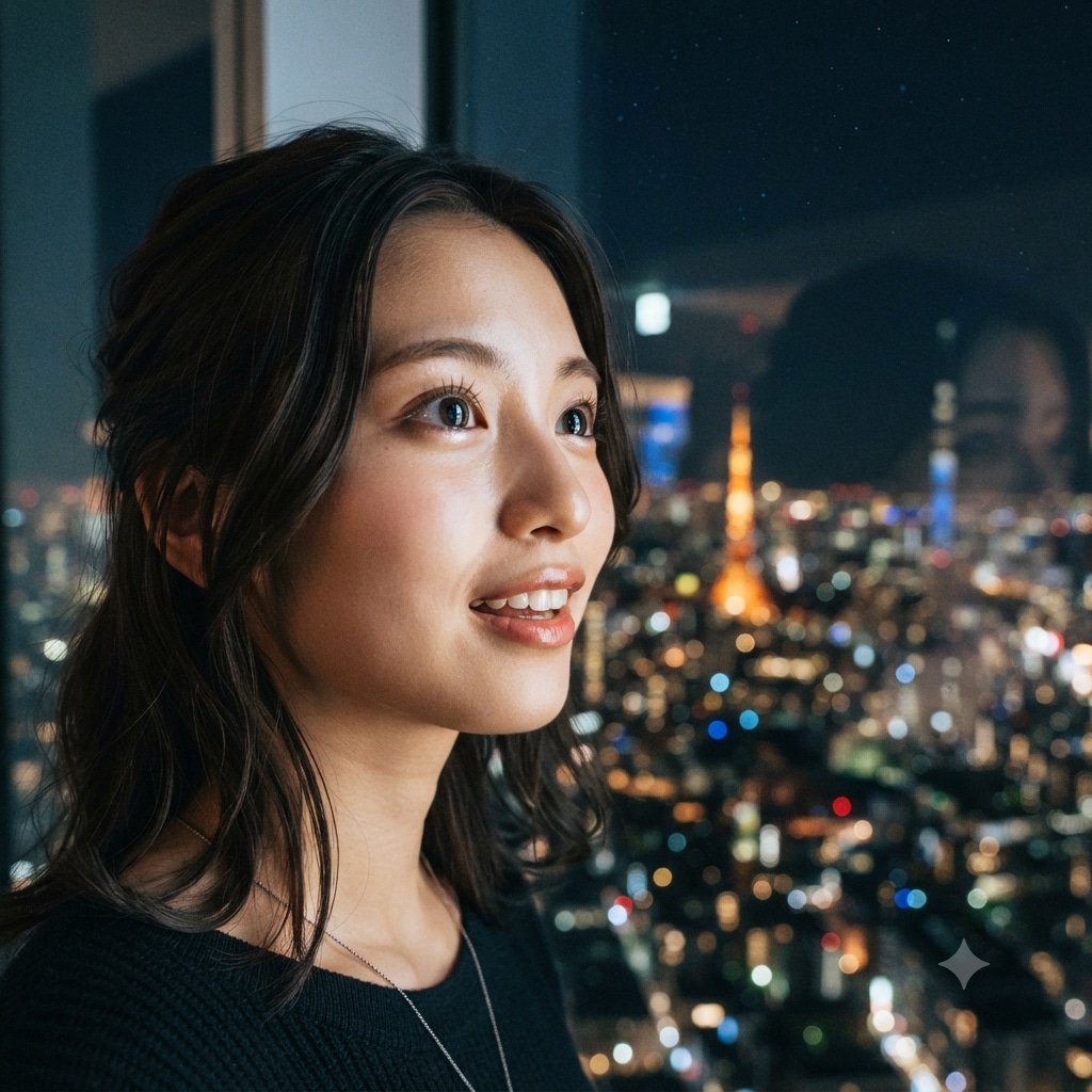 夜景を眺める女性