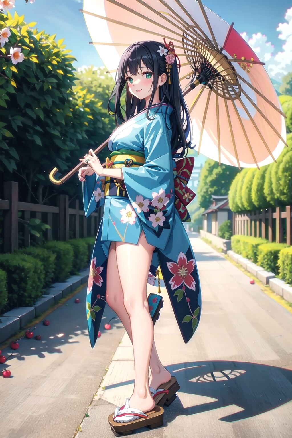 傘と着物と生足と