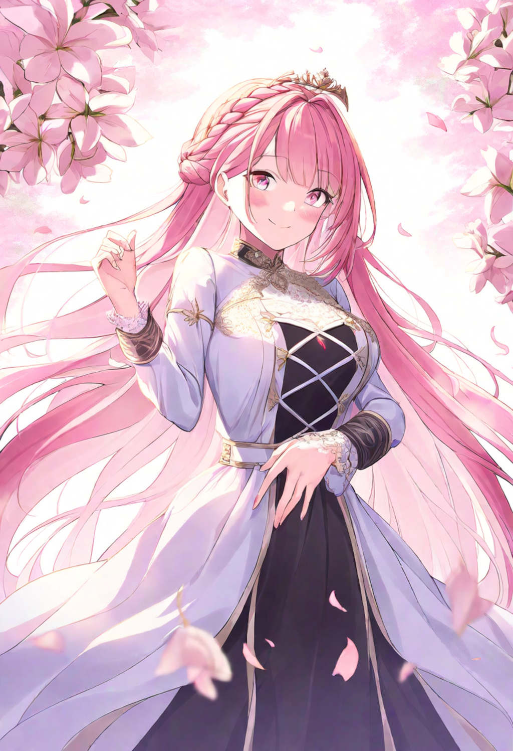 A girl with an enchanting aura poses confidently amidst vibrant flowers